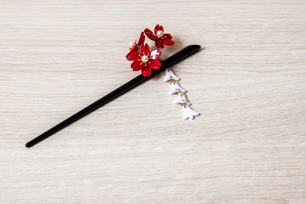 Japanese,Kanzashi,Hair,Accessory,On,A,Wooden,Table